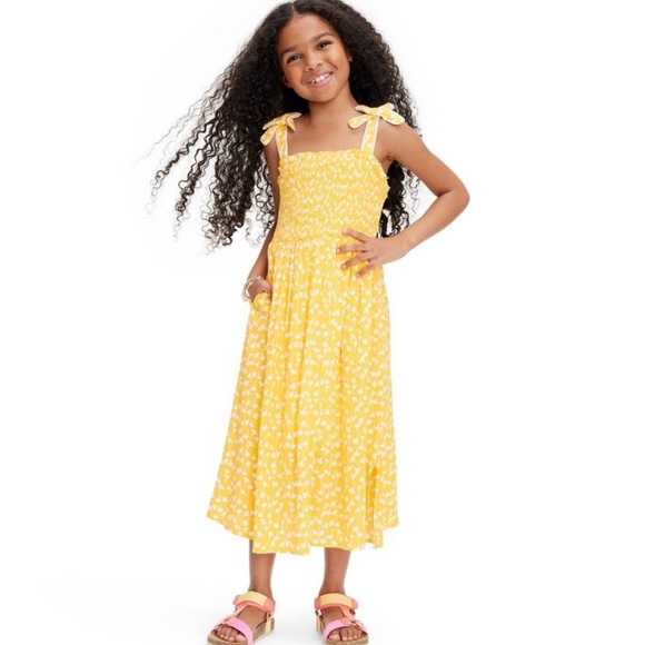 Diane Von Furstenberg Other - Kids' Smocked Tie Strap Ginkgo Yellow Midi
Dress 
Diane Von Furstenberg